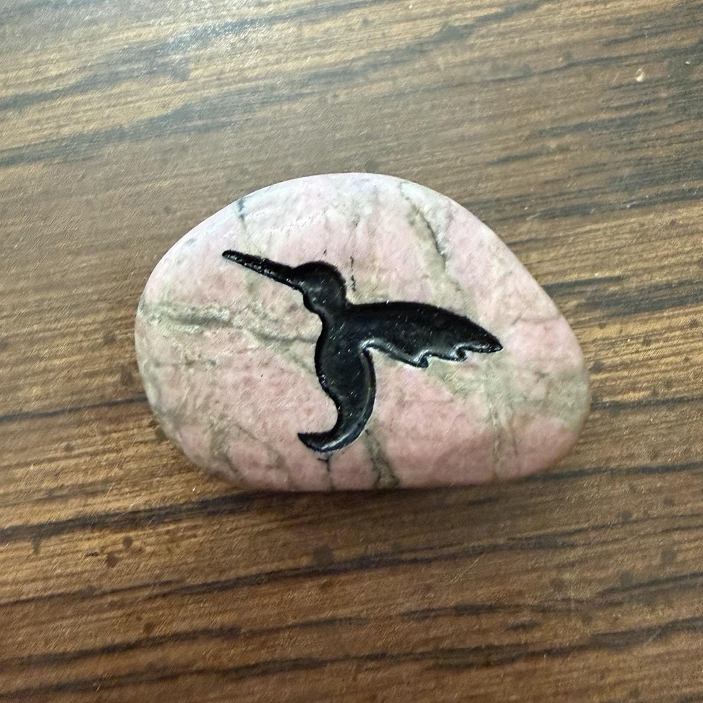 Rhodonite Stone Magnet Hummingbird Silhouette Pink Gray Natural Gemstone Decor